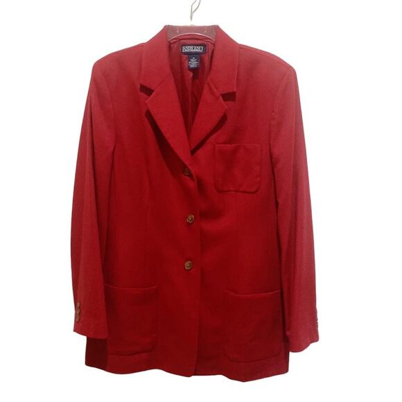 Lands End Blazer Red Wool Cashmere Three Button Holiday Soft Pockets Size 12 - Picture 1 of 12